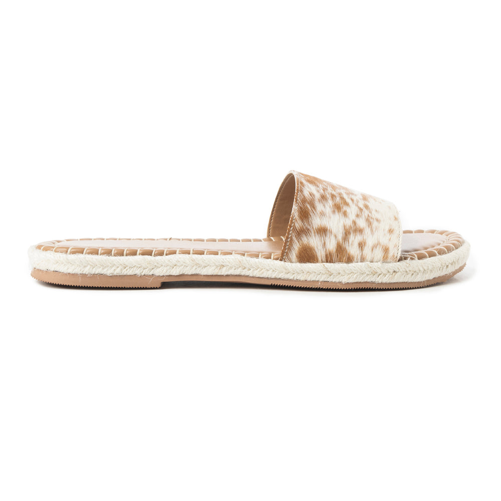Running Pony Sandals In Brown & White Hairon - Myra USA