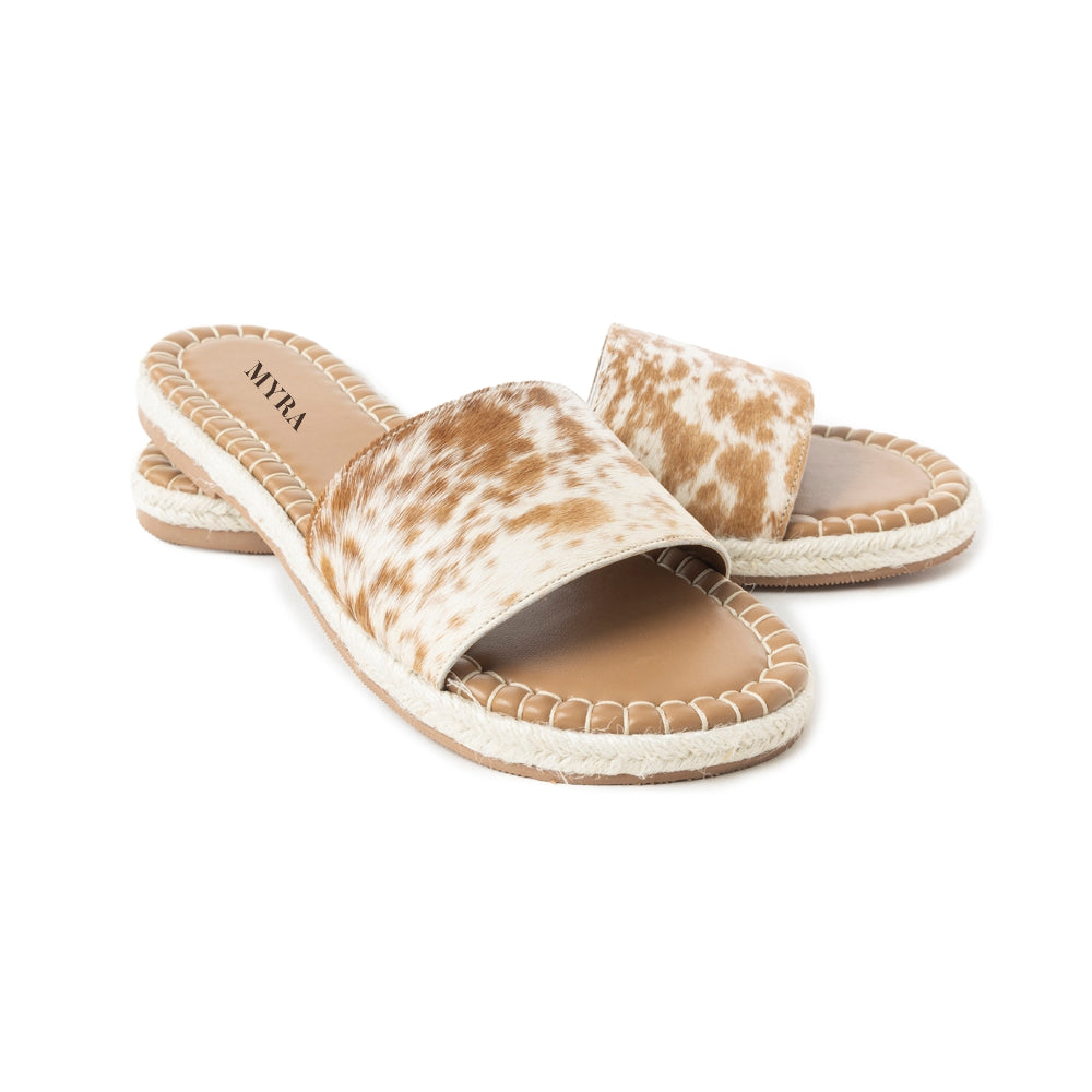 Running Pony Sandals In Brown & White Hairon - Myra USA
