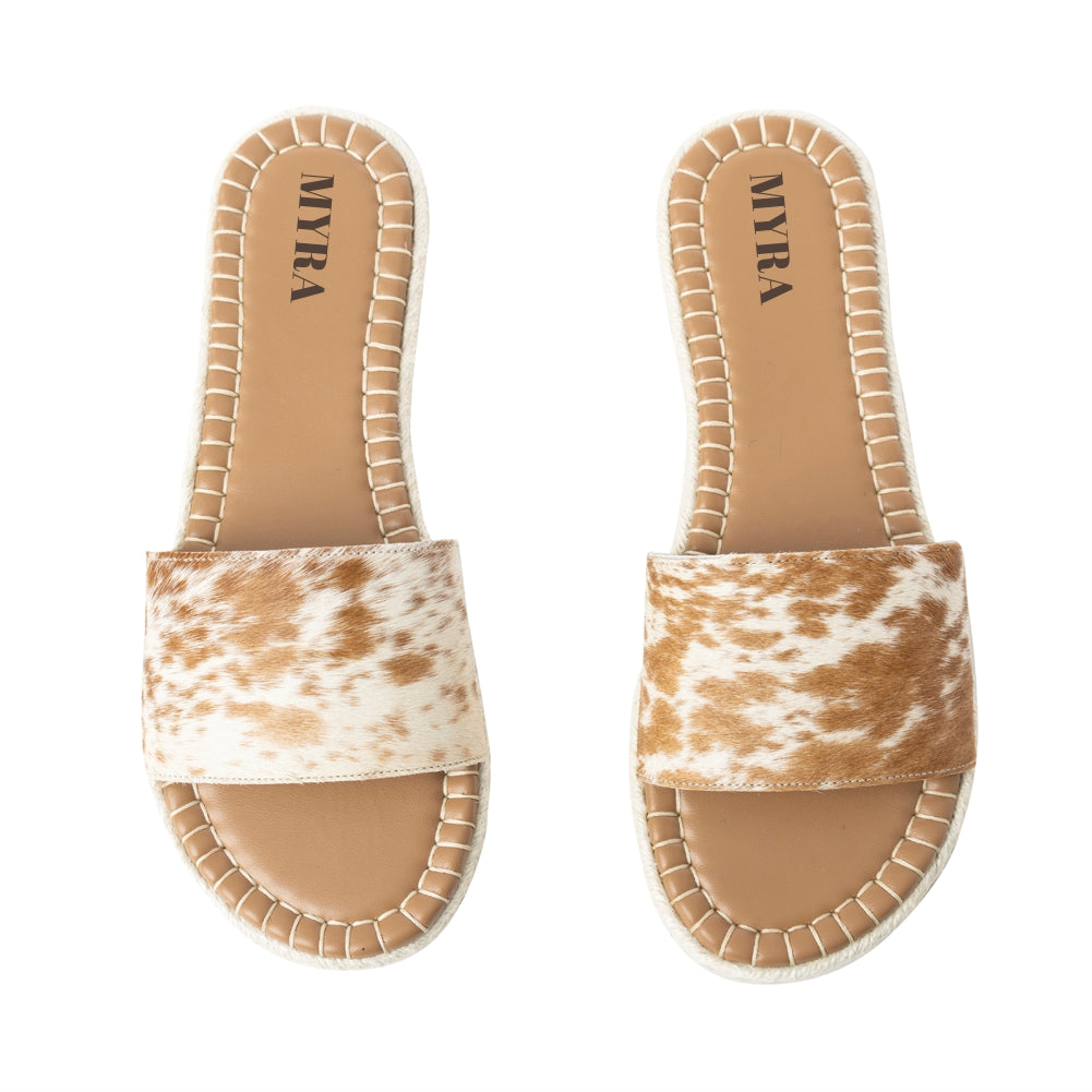 Running Pony Sandals In Brown & White Hairon - Myra USA
