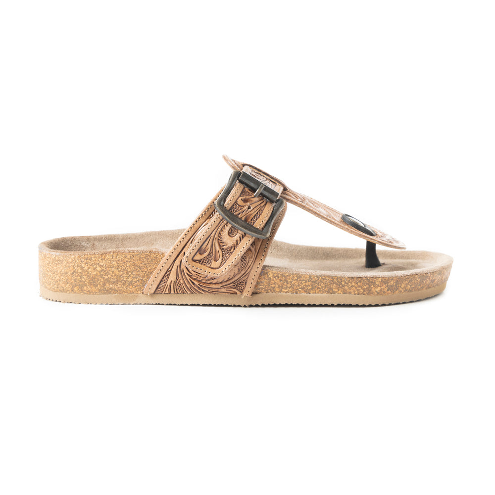 Myra Balinda Ridge Hand-Tooled Leather T-Strap Flats for Women - Western Embossed Sandals with Cushioned Sole for Daily Comfort - Myra USA