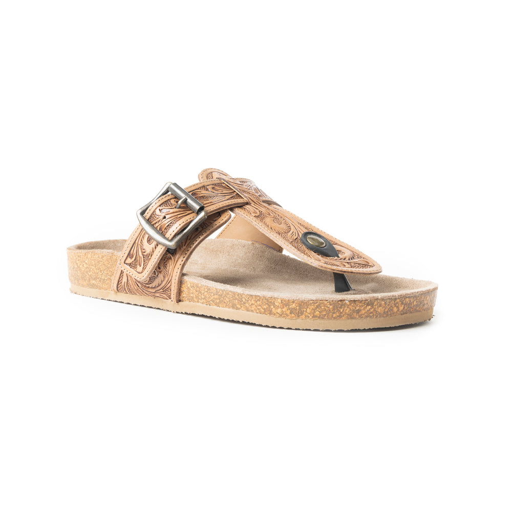 Myra Balinda Ridge Hand-Tooled Leather T-Strap Flats for Women - Western Embossed Sandals with Cushioned Sole for Daily Comfort - Myra USA