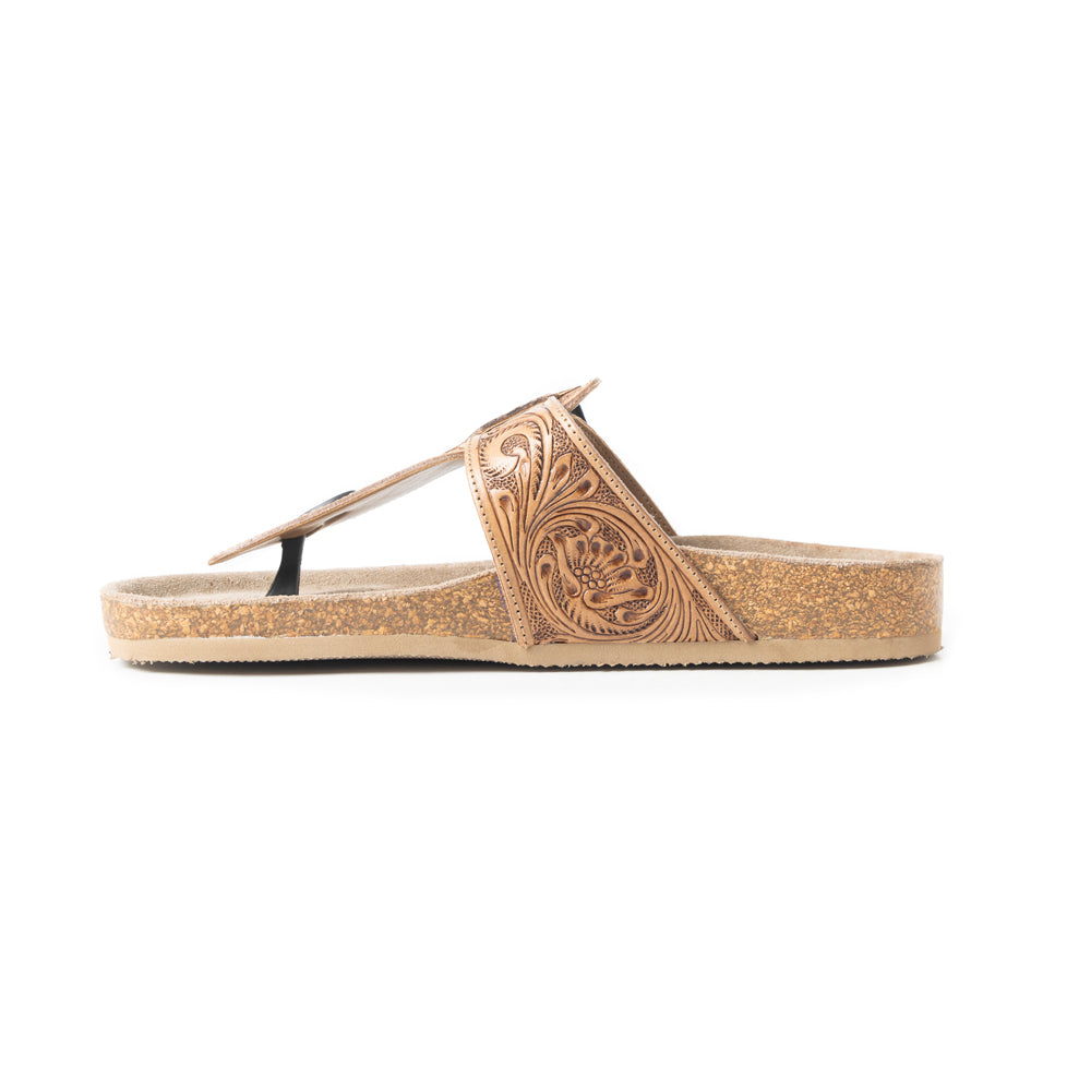 Myra Balinda Ridge Hand-Tooled Leather T-Strap Flats for Women - Western Embossed Sandals with Cushioned Sole for Daily Comfort - Myra USA