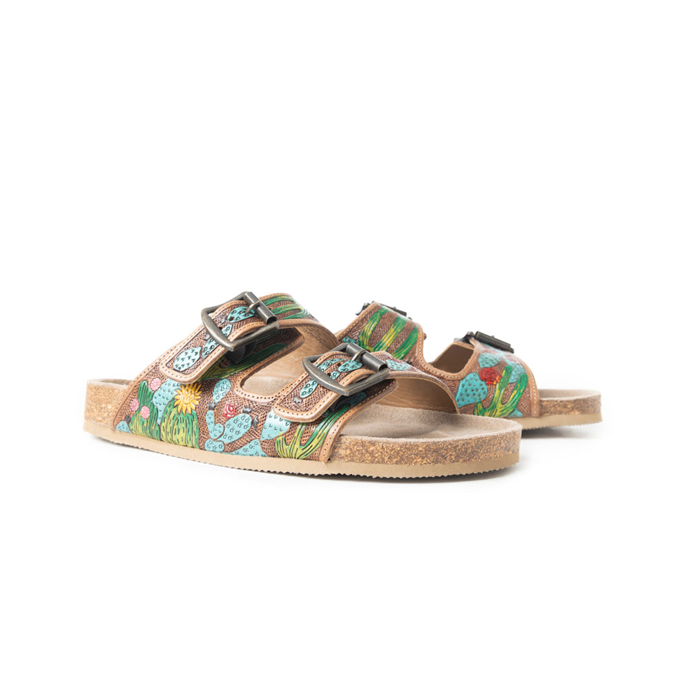 Falling Feather Sandals In Green and Brown - Myra USA