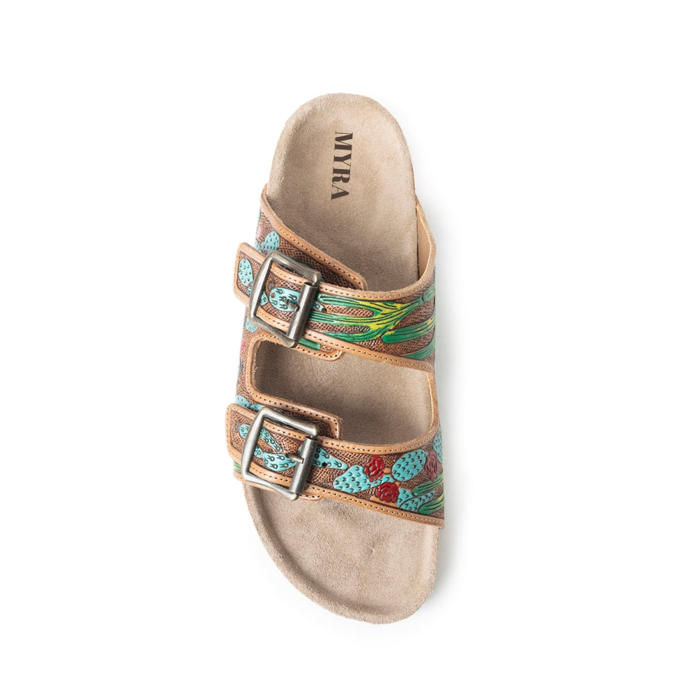 Falling Feather Sandals In Green and Brown - Myra USA