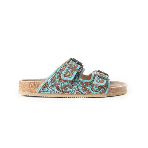 Falling Feather Sandals In Blue and Brown - Myra USA