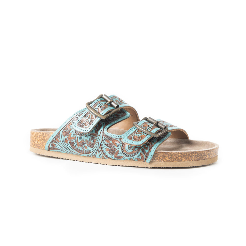 Falling Feather Sandals In Blue and Brown - Myra USA