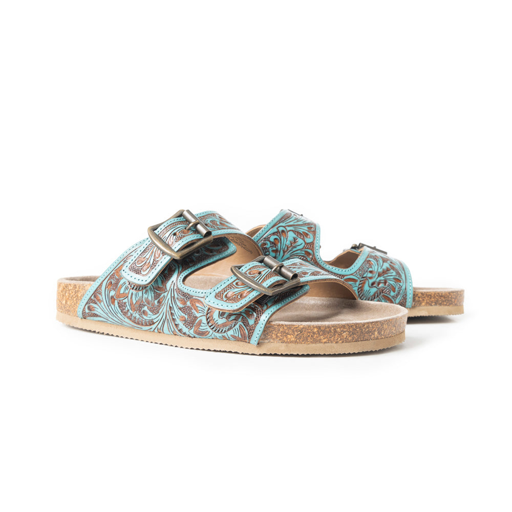 Falling Feather Sandals In Blue and Brown - Myra USA