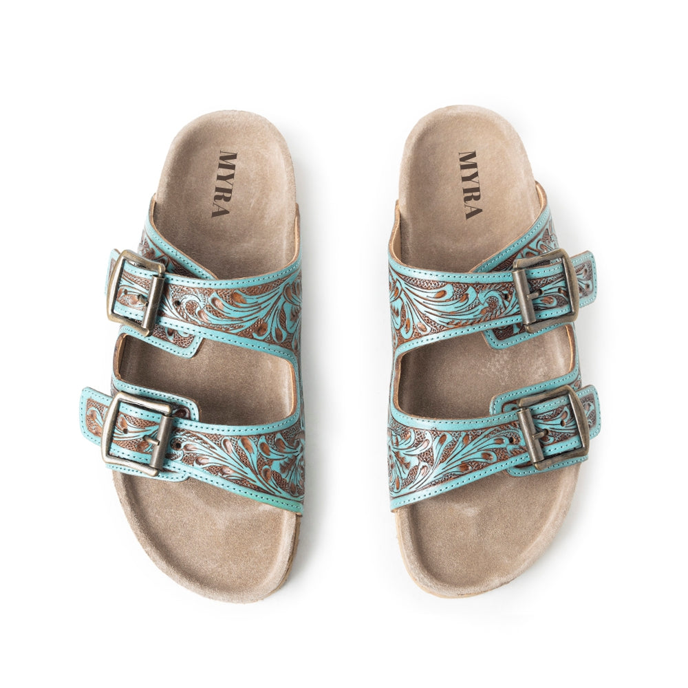 Falling Feather Sandals In Blue and Brown - Myra USA