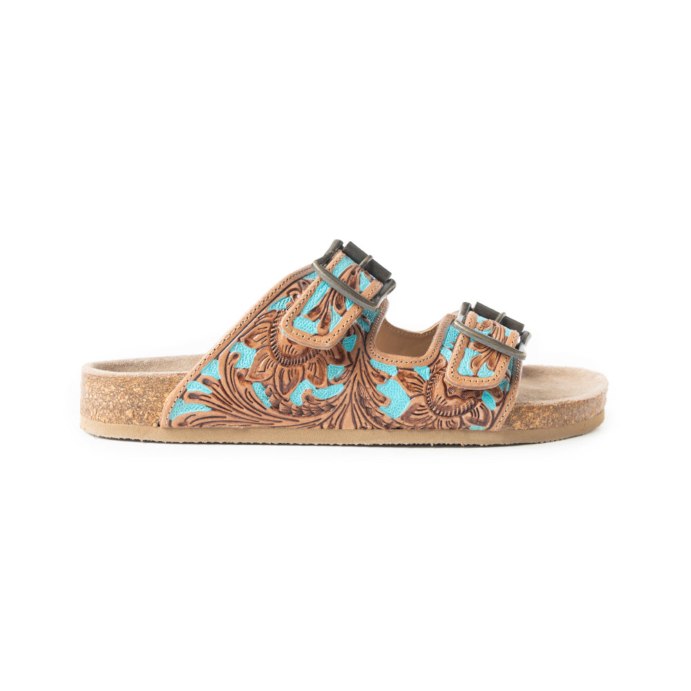 Falling Feather Sandals In Turquoise and Brown - Myra USA
