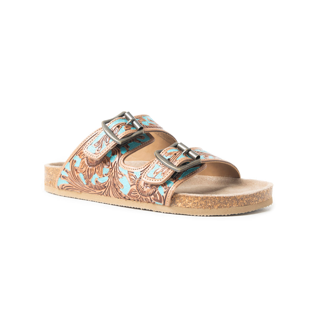 Falling Feather Sandals In Turquoise and Brown - Myra USA