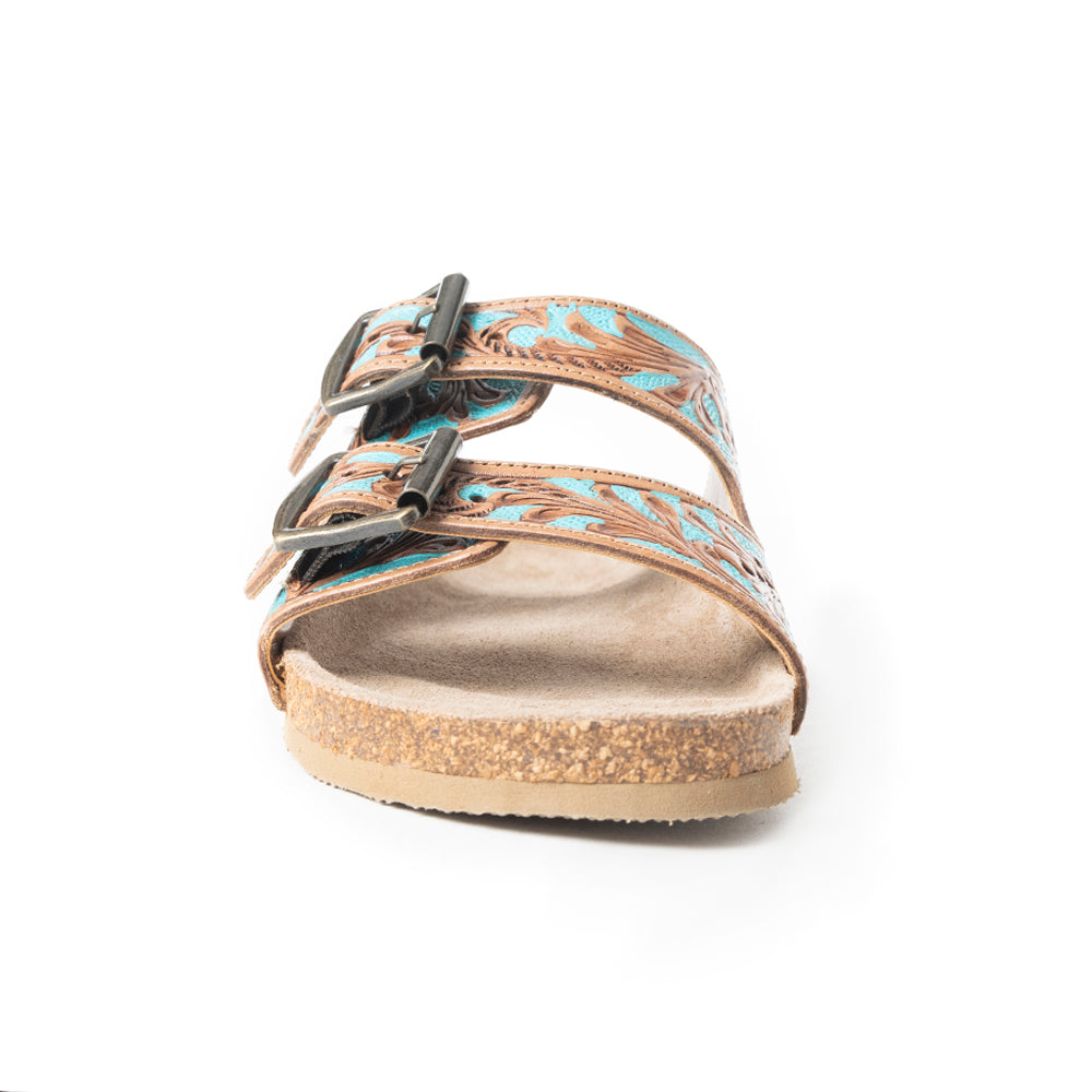 Falling Feather Sandals In Turquoise and Brown - Myra USA