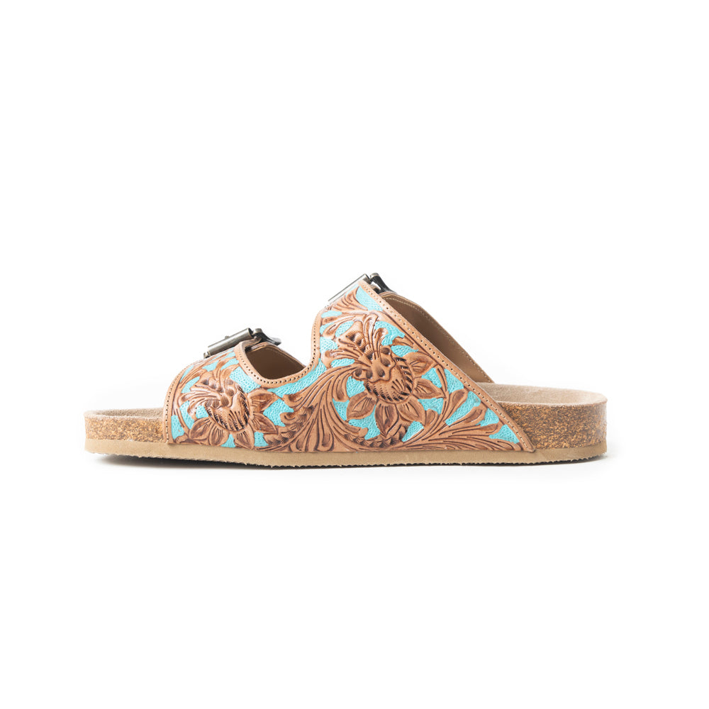 Falling Feather Sandals In Turquoise and Brown - Myra USA