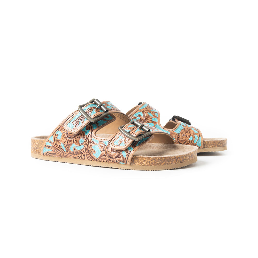 Falling Feather Sandals In Turquoise and Brown - Myra USA