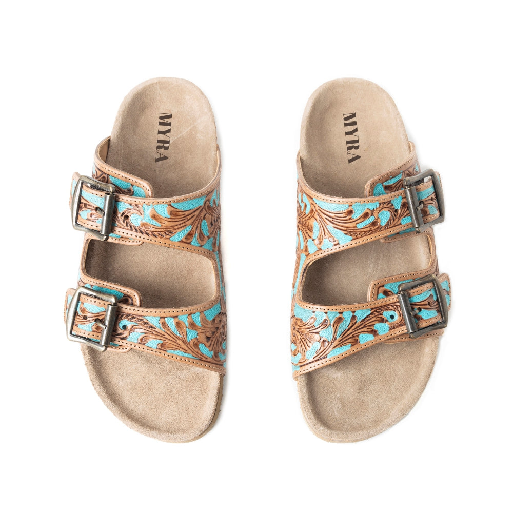 Falling Feather Sandals In Turquoise and Brown - Myra USA