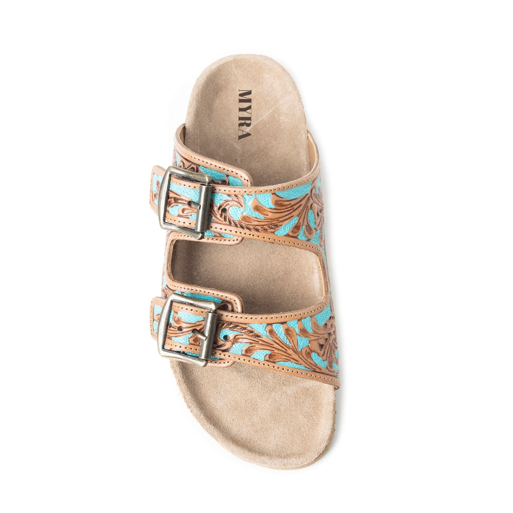 Falling Feather Sandals In Turquoise and Brown - Myra USA