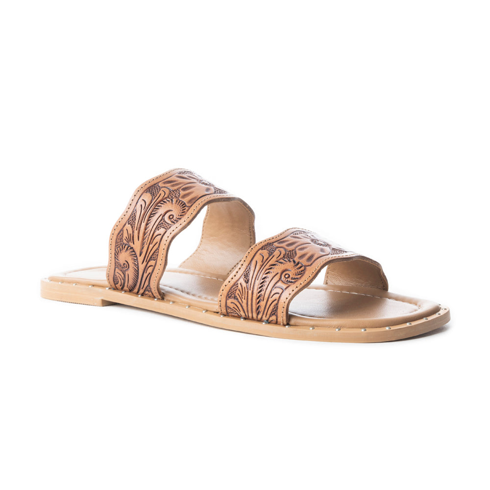 Myra Santa Fe Daisy Leather Sandals for Women - Handtooled Slides with Intricate Floral Design for Summer Comfort - Myra USA