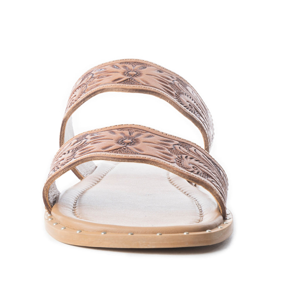 Myra Santa Fe Daisy Leather Sandals for Women - Handtooled Slides with Intricate Floral Design for Summer Comfort - Myra USA