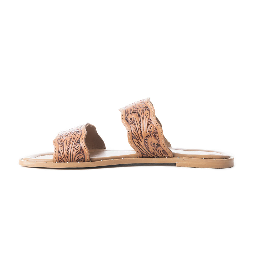 Myra Santa Fe Daisy Leather Sandals for Women - Handtooled Slides with Intricate Floral Design for Summer Comfort - Myra USA