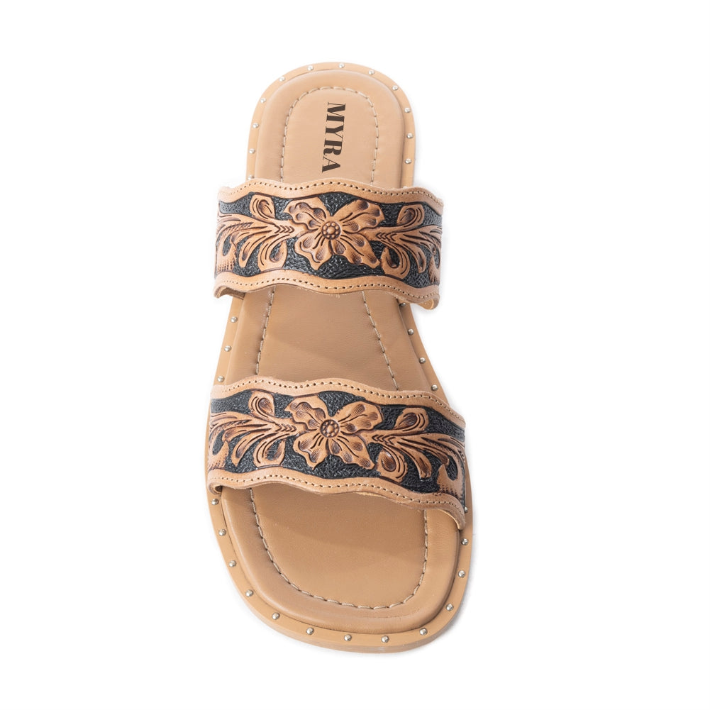 Santa Fe Daisy Slides In Black & Brown - Myra USA