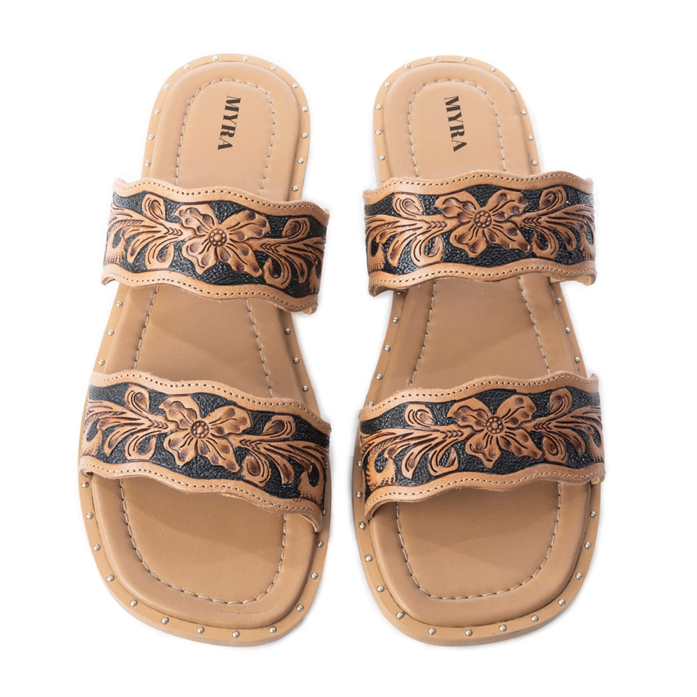Santa Fe Daisy Slides In Black & Brown - Myra USA