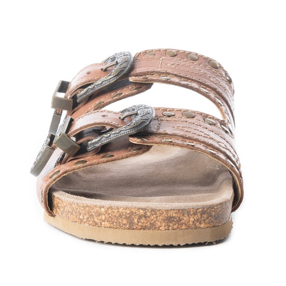 Myra Great Sonora Sunset Studded Leather Sandals for Women – Cork Sole, Antique Brass Dual Buckles for All-Day Comfort - Myra USA