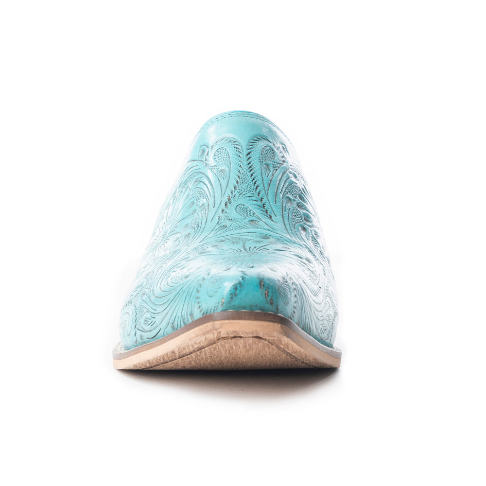 Valeria Hand-tooled Mules In Turquoise - Myra USA