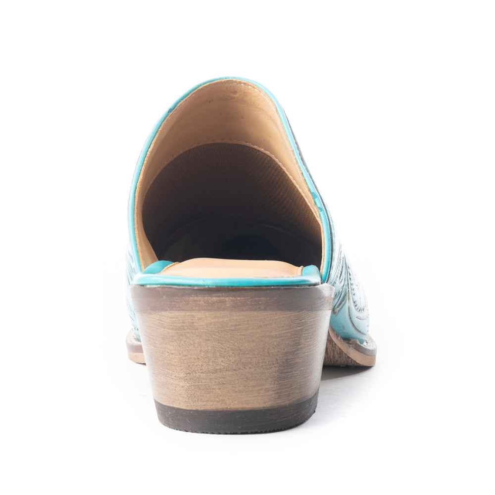 Valeria Hand-tooled Mules In Turquoise - Myra USA