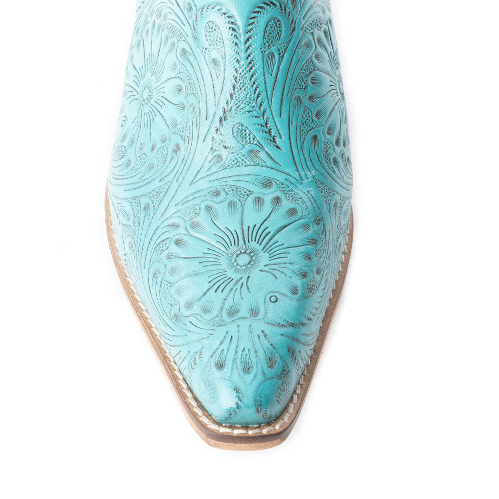 Valeria Hand-tooled Mules In Turquoise - Myra USA