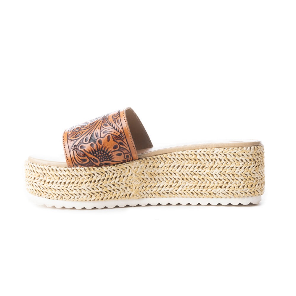 Myra Gloriana Leather Sandals for Women - Casual Platform Sandals with Western Handtooled Floral Finish - Myra USA
