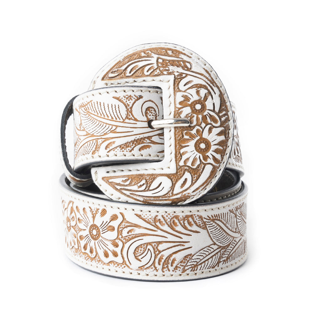 White Leather and Silver Decorative Boho Western Statement Belt VINTAGE 90s White Vegan Faux Leather Western Silver Buckle  main image 4