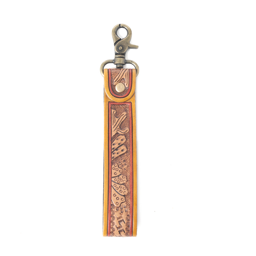 Saddlewood Leather Key Fob in Sunbaked Brown - Myra USA