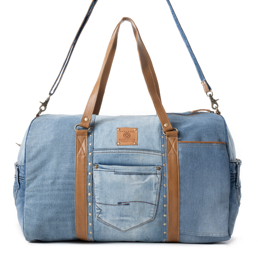 Wildberry Voyager Traveler Bag in Cranberry Denim Blue - Myra USA