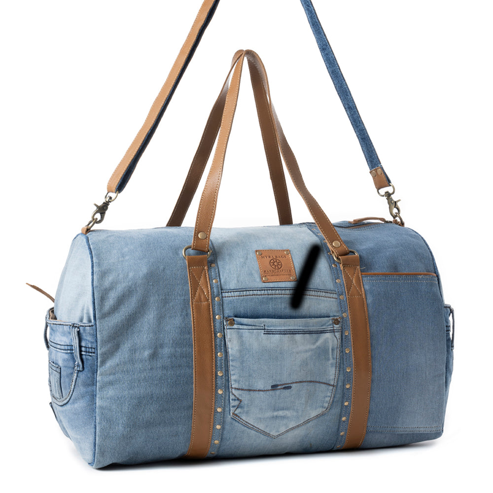 Wildberry Voyager Traveler Bag in Cranberry Denim Blue - Myra USA