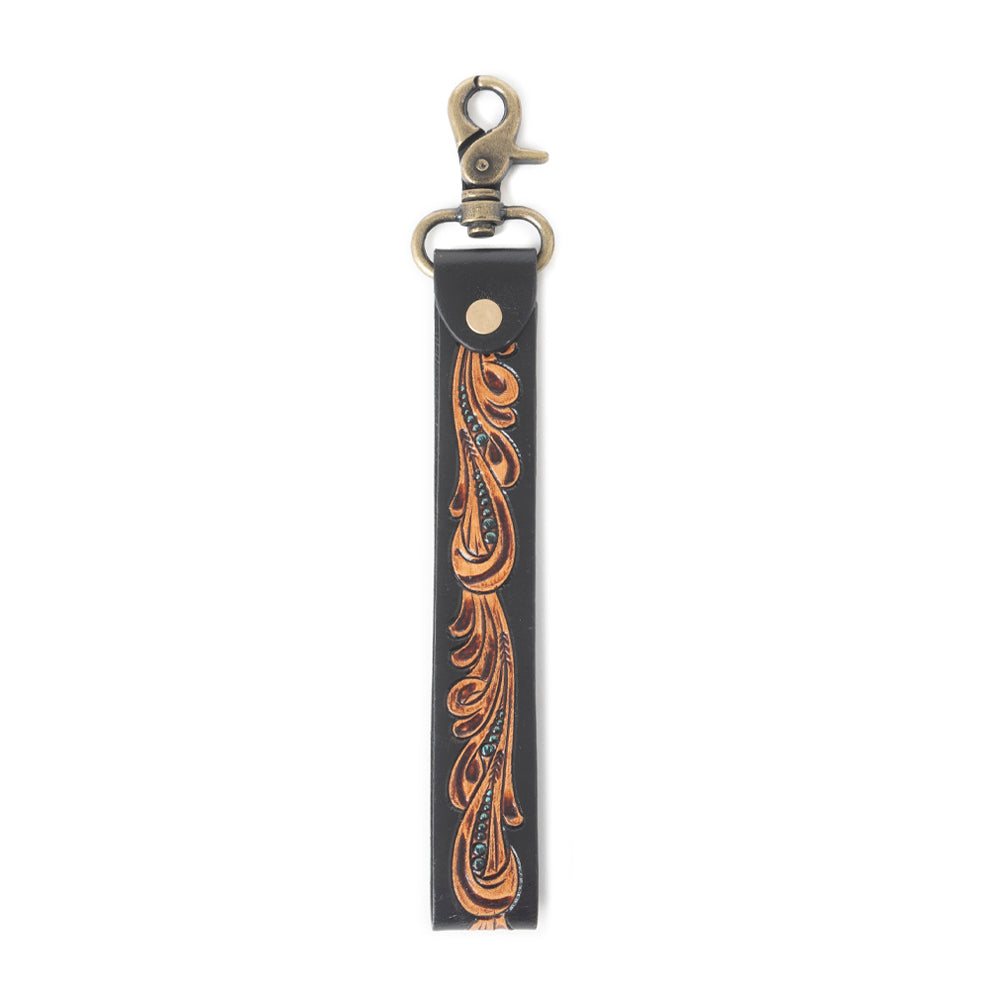 Blacksmith Trail Tooled Leather Key Fob in Canyon Ember - Myra USA