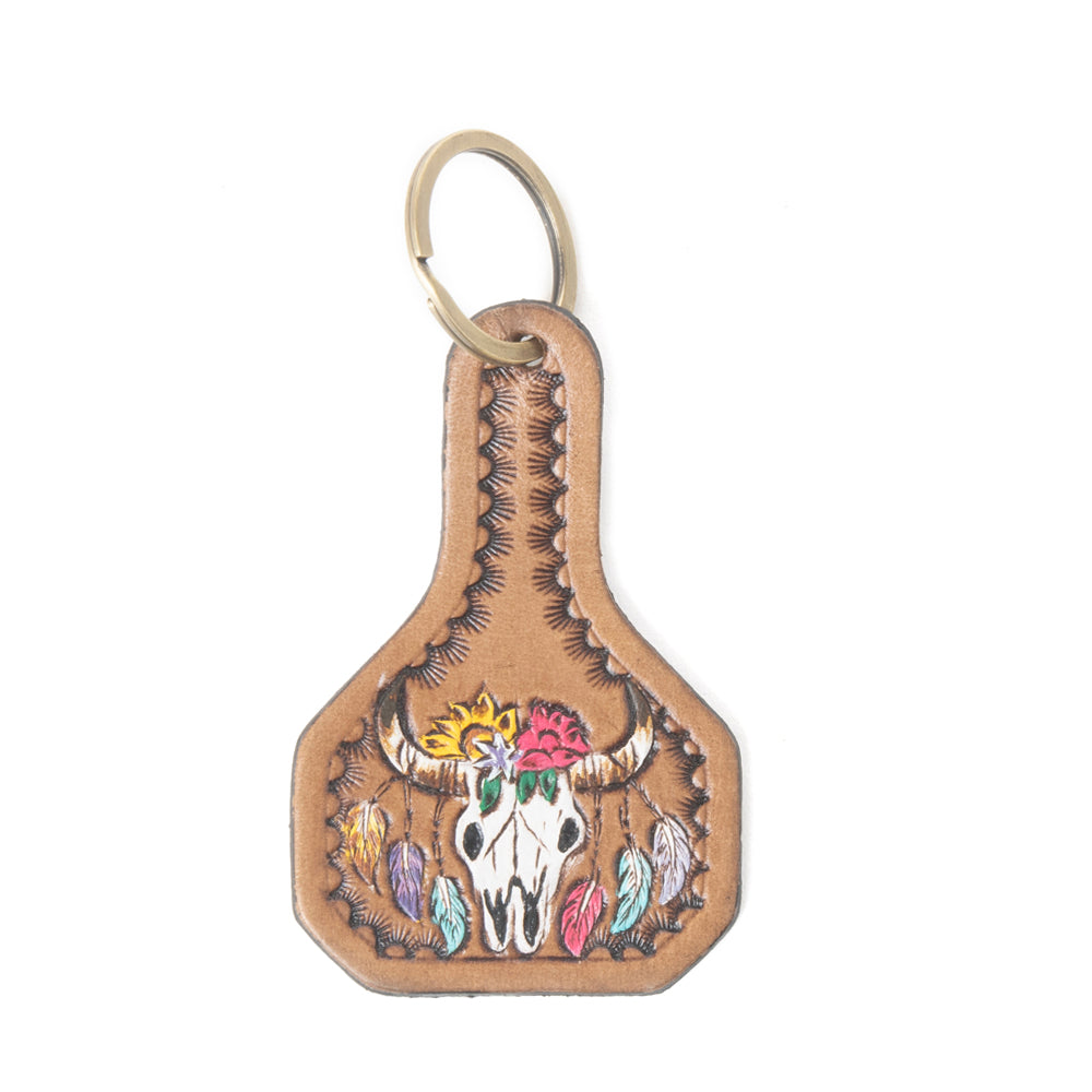 Bloomhorn Tooled Leather Key Fob in Sunset Yellow - Myra USA