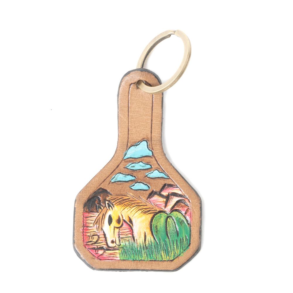 Whispers of the West Tooled Leather Key Fob in Tan - Myra USA