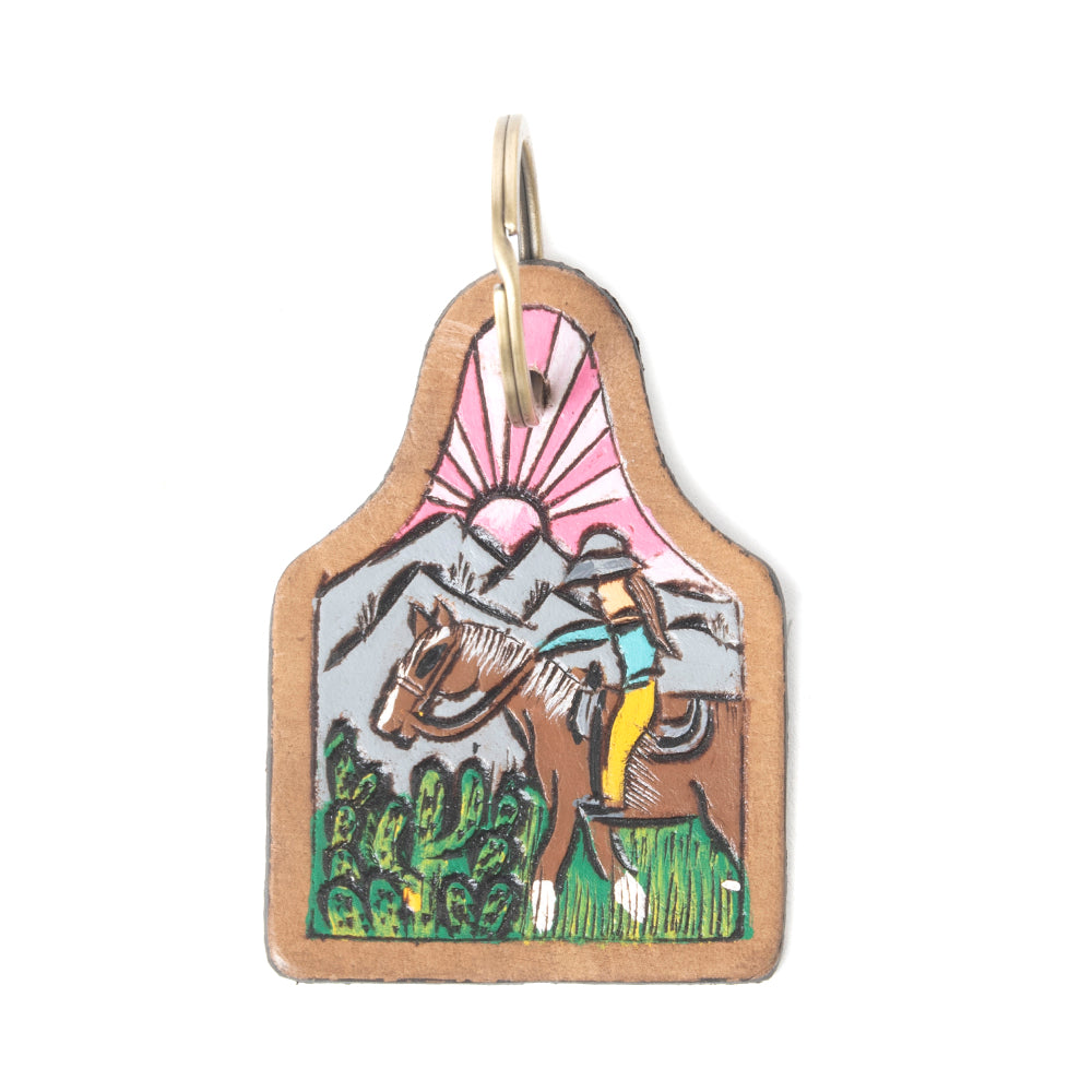 Dawn Rider Tooled Leather Key Fob in Wild Green - Myra USA