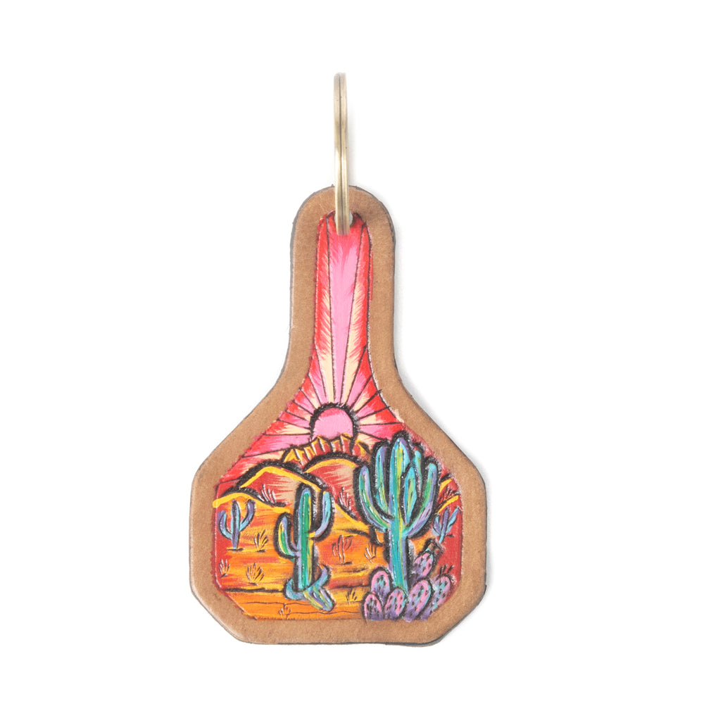 Sonoran Glow Tooled Leather Key Fob in Wild Pink - Myra USA