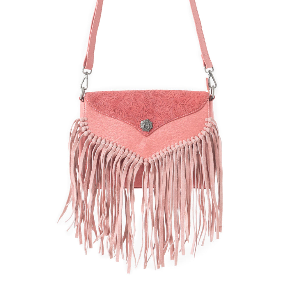Wild West Fringe Leather Crossbody Bag in Pink - Myra USA