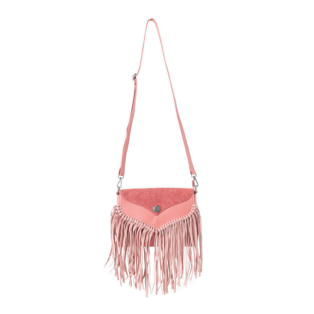 Wild West Fringe Leather Crossbody Bag in Pink - Myra USA