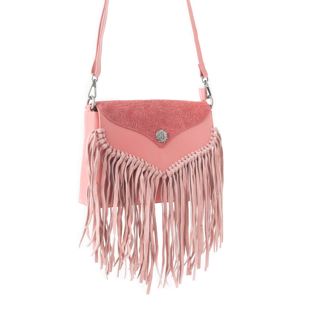 Wild West Fringe Leather Crossbody Bag in Pink - Myra USA