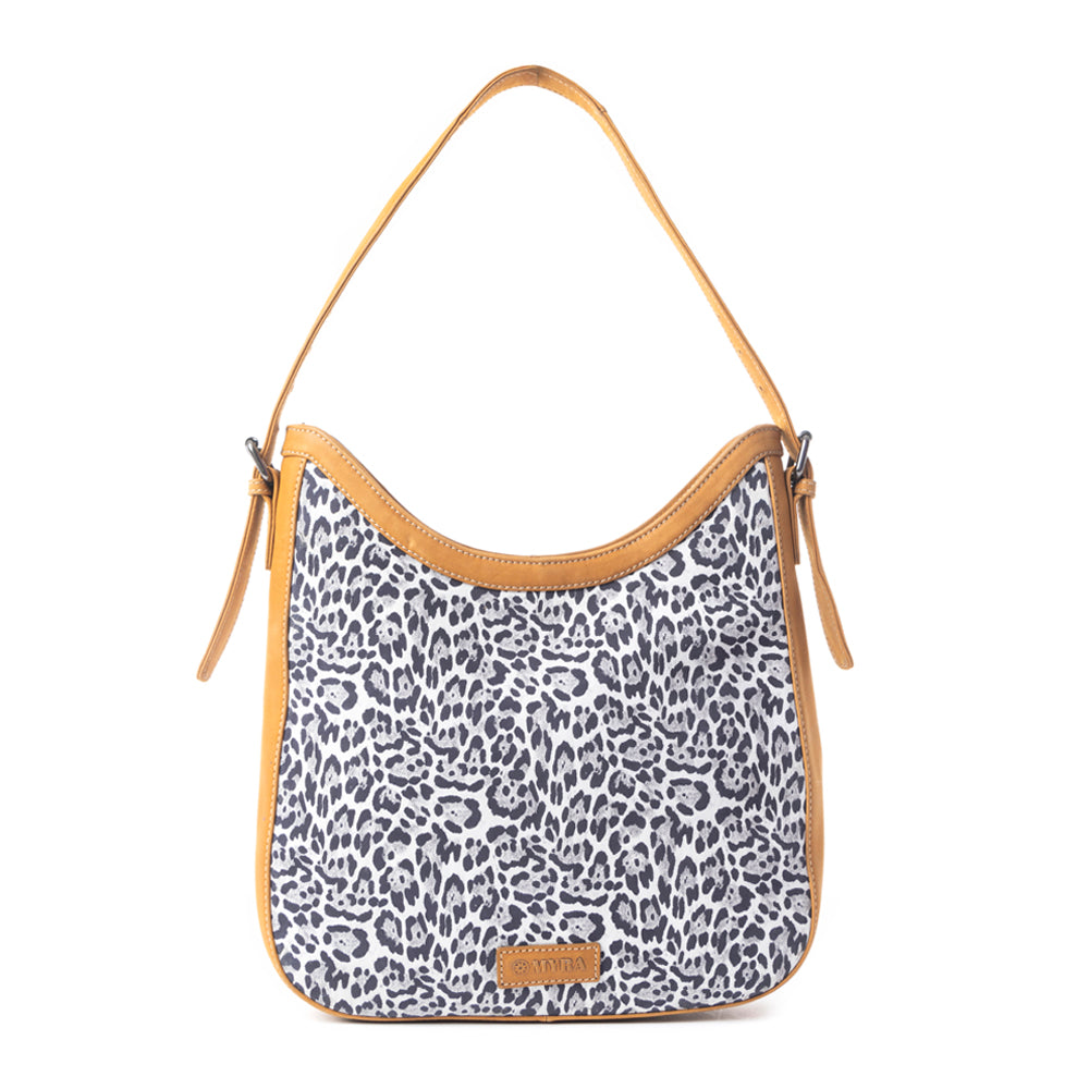 Desert Snow Leopard Leather Bag In Animal Print - Myra USA