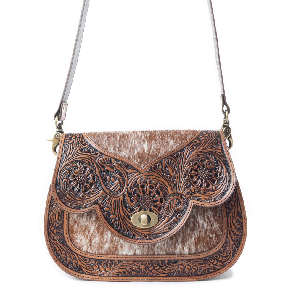Myra Bag Leather Pocket Shoulder Bag – Upcycled Canvas & Leather, Brown, One Size (11.5"x12")