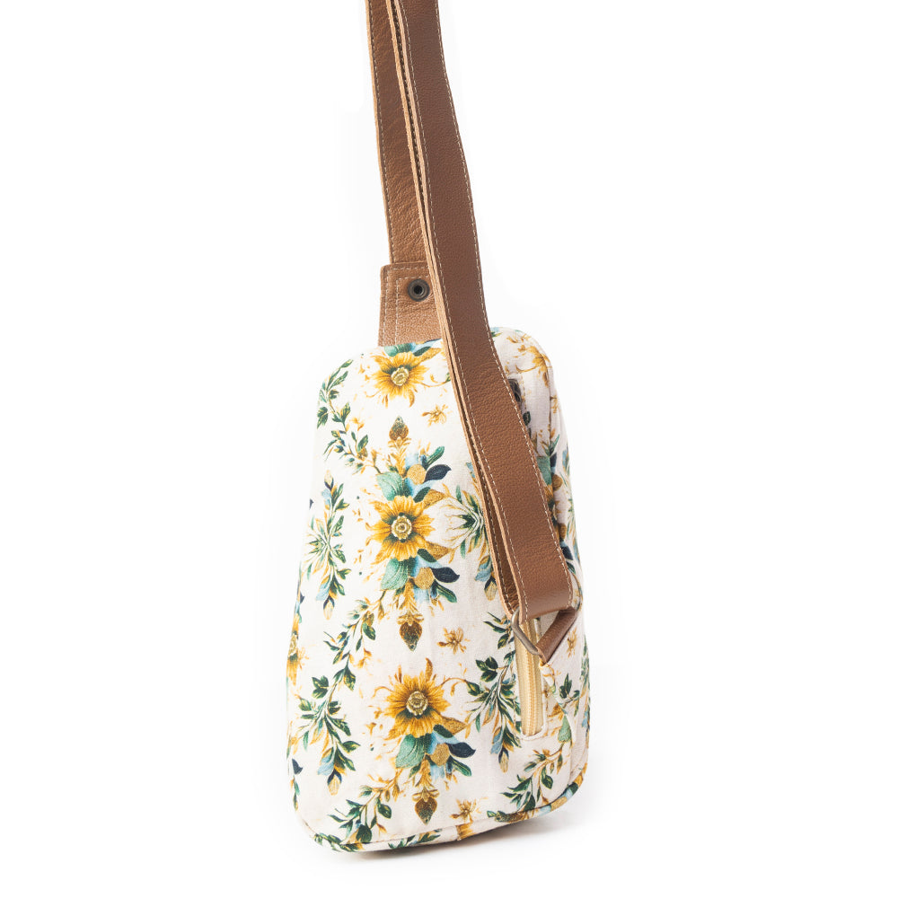 Oasis Blooms Fanny Pack Bag In Brown & White - Myra USA