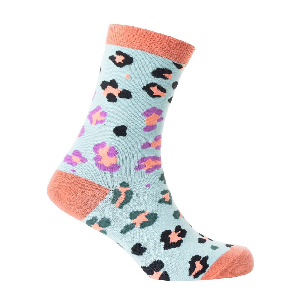 Candy Leopard Lacy Socks In Sky Blue - Myra USA