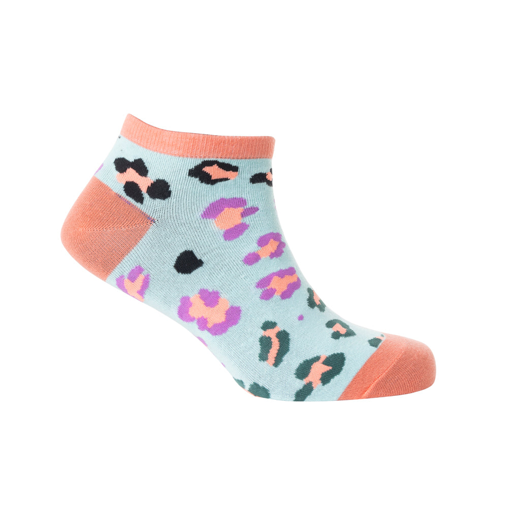 Candy Leopard Lacy Ankle Socks In Sky Blue - Myra USA