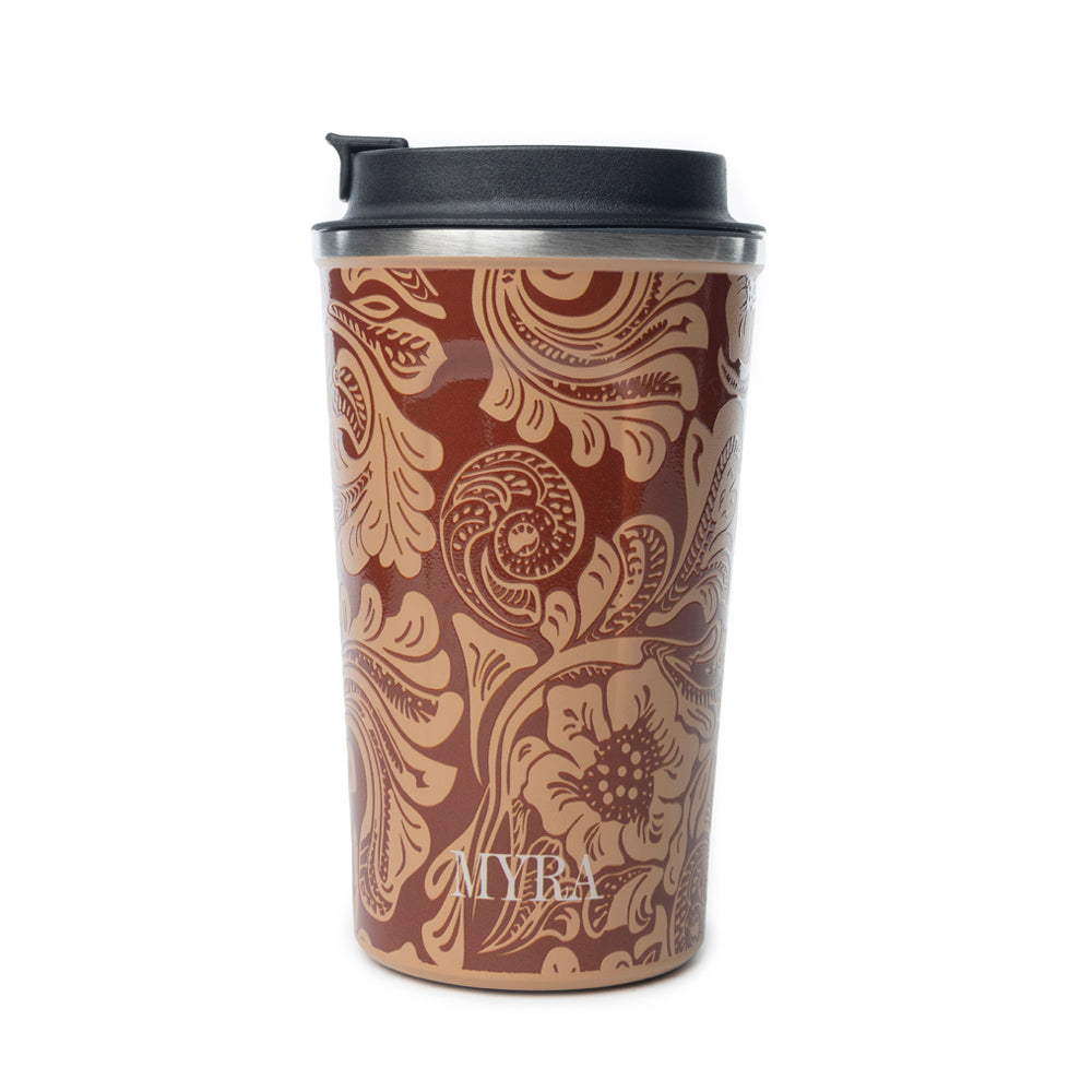 Western Trail Brew Stainless Steel Mug in Brown Baroque - Myra USA