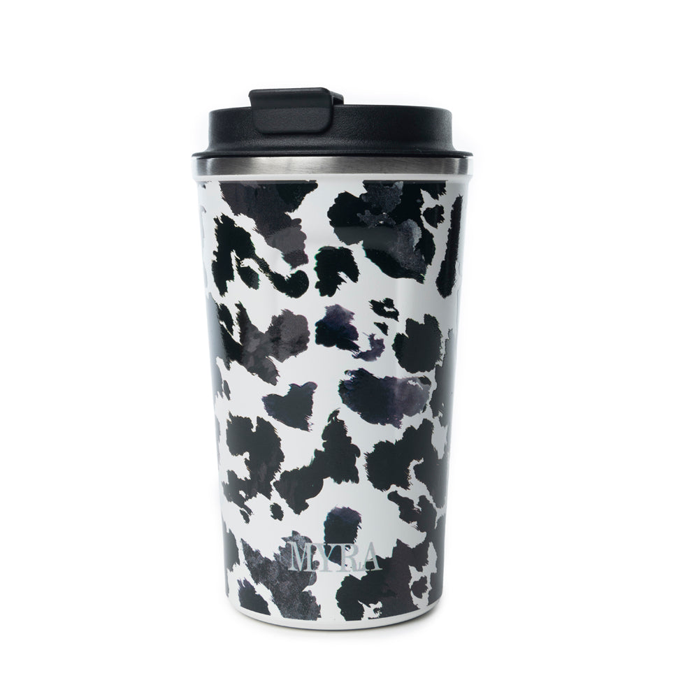 Western Trail Brew Stainless Steel Mug in Black Leopard Print - Myra USA