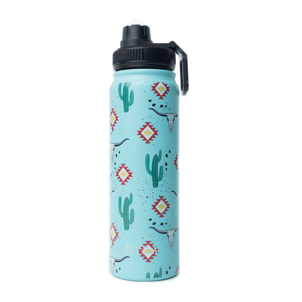 Moo & Bloom Stainless Steel Water Bottle in Cactus Geometry - Myra USA