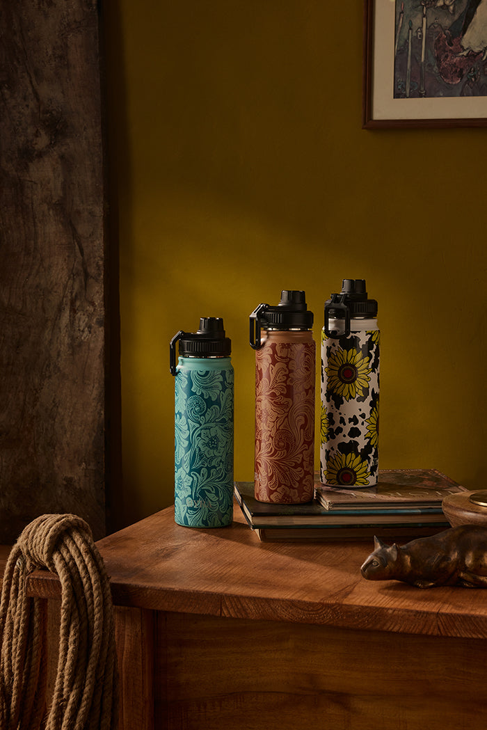 Moo & Bloom Stainless Steel Water Bottle in Brown Baroque